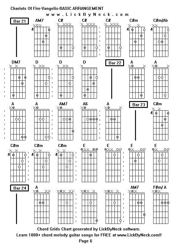 Chord Grids Chart of chord melody fingerstyle guitar song-Chariots Of Fire-Vangelis-BASIC ARRANGEMENT,generated by LickByNeck software.